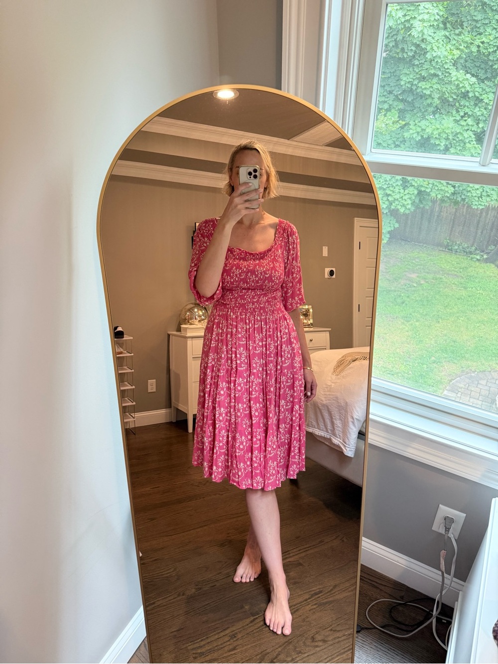 Cool Change - Pink Floral Smocked Waist Midi Dress